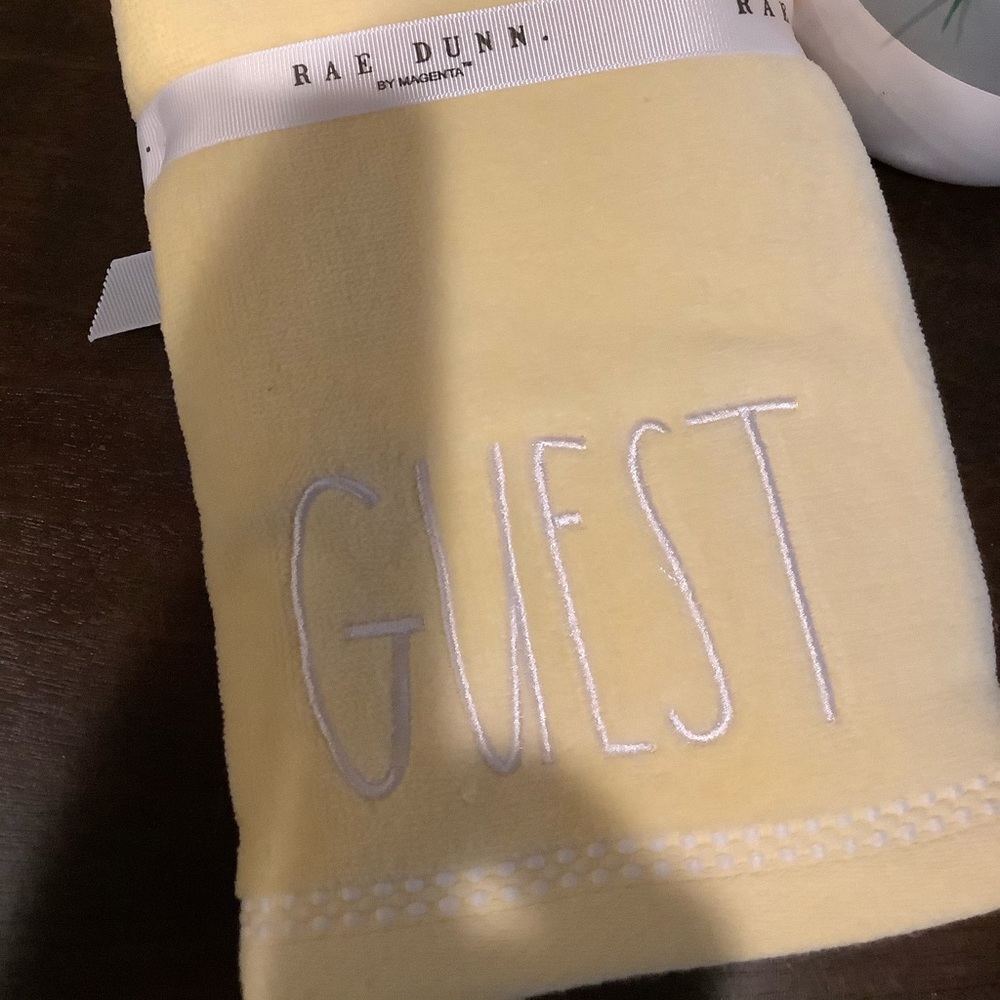 Rae Dunn Set/2 Yellow GUEST Hand Towels 🧼 - Picture 2 of 4